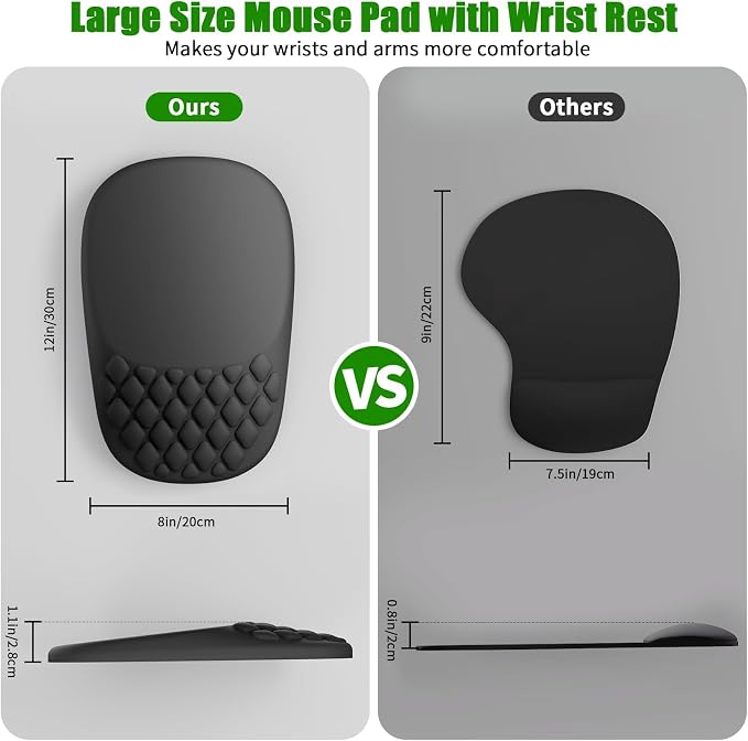 VAGAU Ergonomic Mouse Pad with Wrist Support, Wrist Rest Pain Relief Black | Mousepad Memory Foam & Non-Slip PU Base for - Gaming, Office and Home