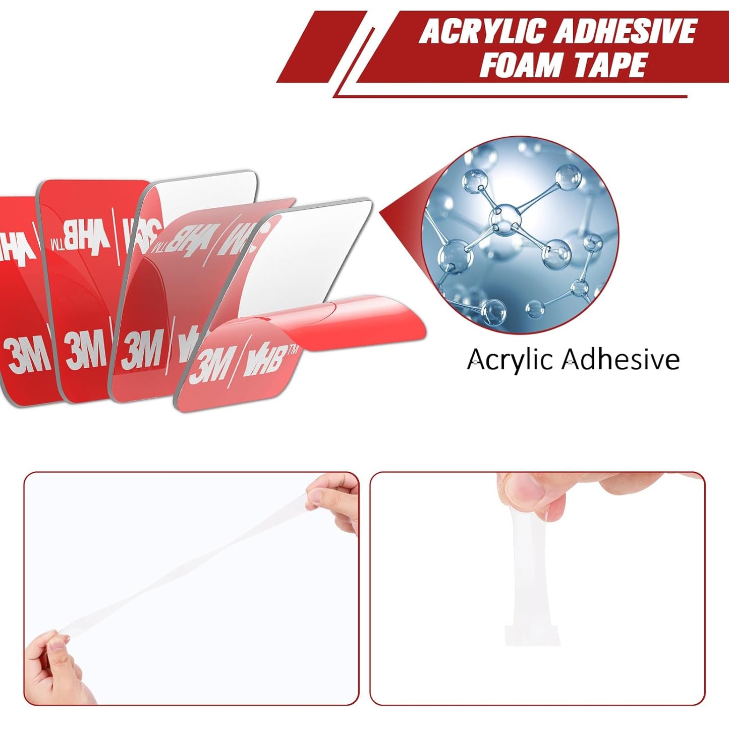 3M Double Sided Adhesive Pads Heavy Duty VHB 2" x 2" 0.02in Thick 40 PCS Clear 4905 Square Sticky Mounting Strong Adhesive Waterproof Foam Tape for Home Office Car Deco