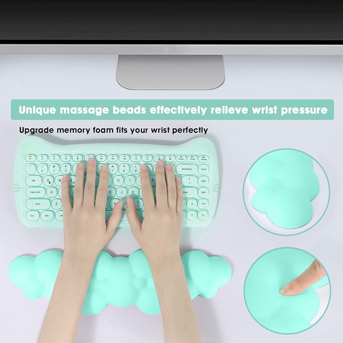 Gaming Keyboard Wrist Rest Pad,Memory Foam Keyboard Palm Rest, Ergonomic Hand Rest,Wrist Rest for Computer Keyboard,Laptop,Mac,Lightweight for Easy Typing Pain Relief (Cyan-Blue)