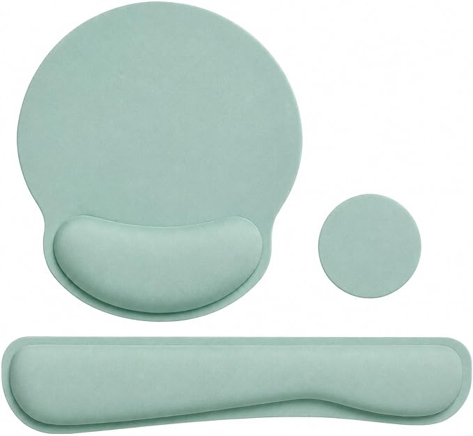 Keyboard Wrist Rest Pad Mouse Pad with Wrist Support Set of 3, Mousepad with Non-Slip Rubber Base, Ergonomic Memory Foam Mouse Wrist Cushion Support for Home Office Laptop Computer, Green