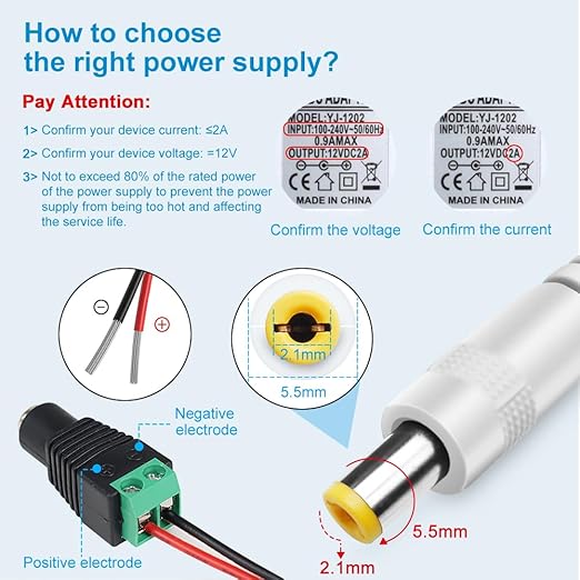 12V Power Supply, 12 Volt 3A 36W DC Power Supply with On Off Switch, White Switching LED Power Adapter, AC 110V to 12V Wall Wart Transformer Plug for LED Strip Lights with 5.5/2.1 DC Female Connector