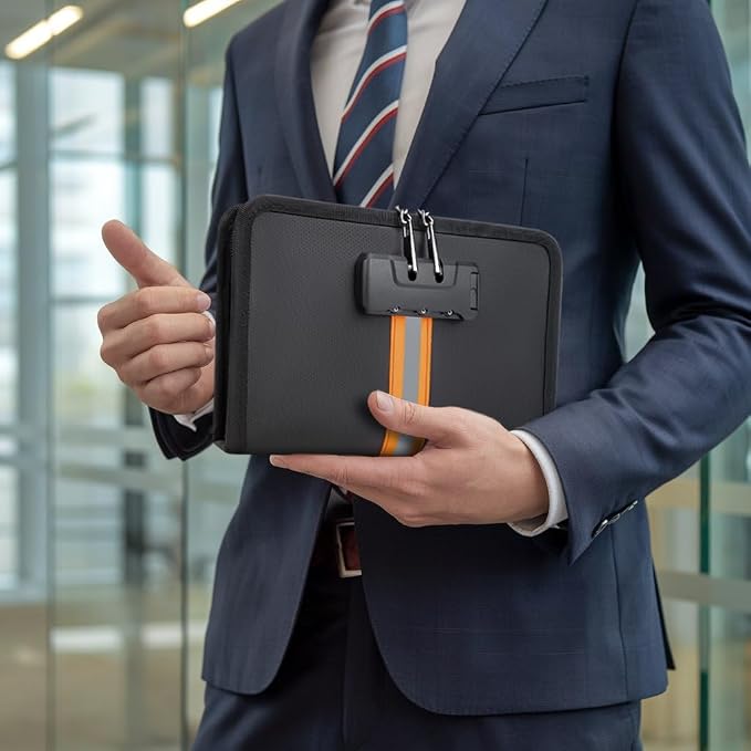 Fireproof Money Bag,Money Bag with Lock and Zipper,Safe Fireproof Waterproof,Suitable for Cash, Mobile Phones, Keys, Credit Cards