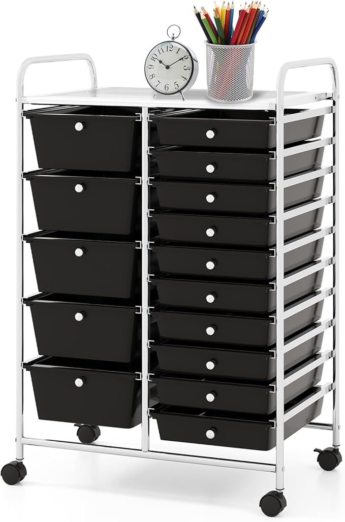 BECOMFORT 15-Drawer Rolling Cart with Drawers, Storage Cart on Wheels, Teacher Classroom Organizers with Metal Frame, Mobile Craft Cart for Tools, Trolley Utility Cart for School Office Play Room