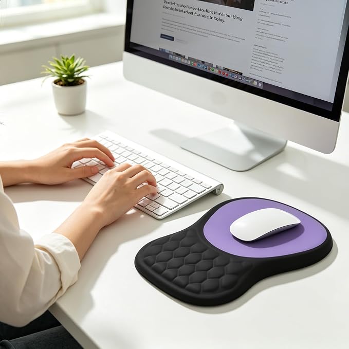 EooCoo Massage Ergonomic Mouse Pad with Dual-Slope Design Wrist Rest | Carpal Tunnel Relief, Memory Foam Wrist Rest, Non-Slip PU Base, Office Desk Accessories