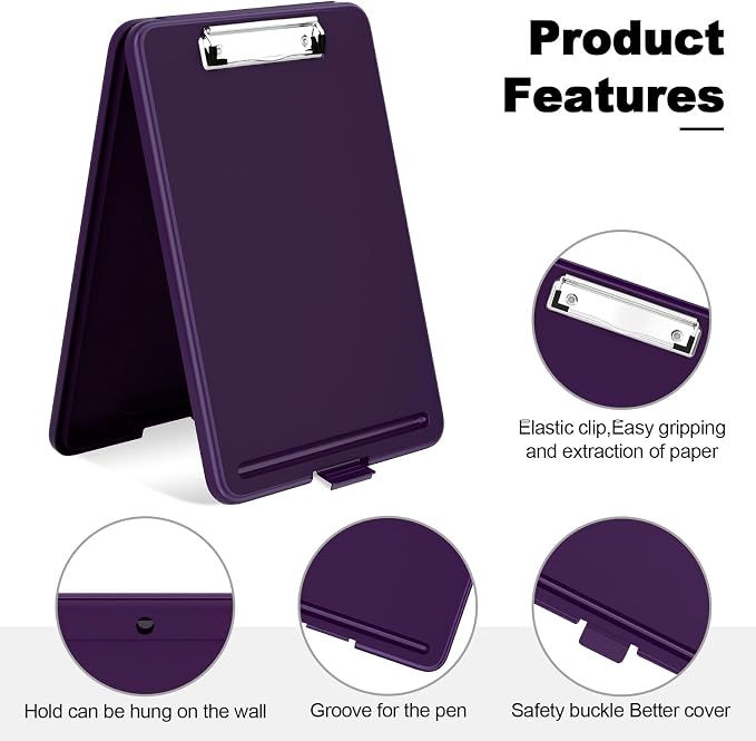 Hongri Clipboard with Storage, 8.5 x 11 Clip Board Foldable, Dark Purple | Bottom Opening, Size 13.4 x 9.4 X 0.9 in for Nurses, Teacher, Students, Classroom, School & Office Supplies