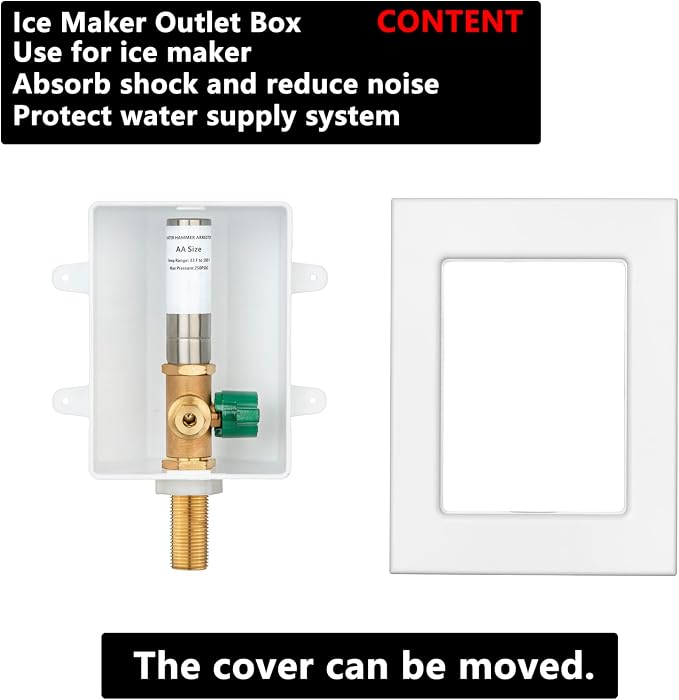 (1 Pack) Lidertik 1/2 NPT Thread or Sweat Pre-Assembled Ice Maker Outlet Box Valve 1/4 inch Recessed Refrigerator Water Line Wall Box with Shut Off Valve and Stainless Steel Water Hammer Arrestor 611