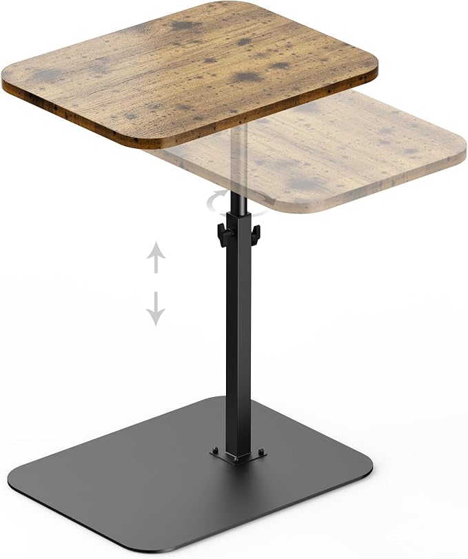 HzTinT Large Tv Tray Side Table Sofa Tray for Couch Heavy Metal Base | Swivel/Adjustable Height, Sofa Bed Bathroom Study TV Tray C Shaped End Table Food Snack Trays for Eating