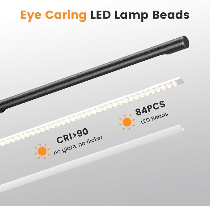 Metal LED Desk Lamp, 16" Dimmable Desk Light with Base, 15W 1200LM, Adapter Included, Color & Brightness Adjustable, Modern Tall Table Lamp for Home Office Reading Study Task Laptop, Black