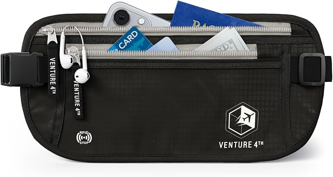 VENTURE 4TH Travel Money Belt, RFID Blocking Passport Holder - Black