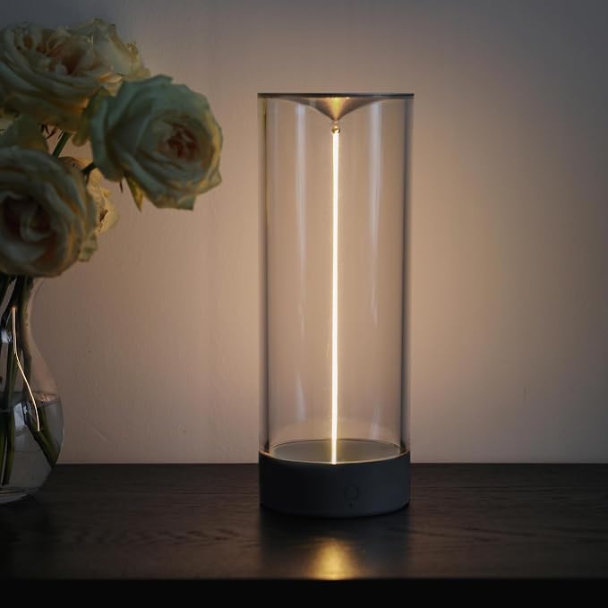 Minimalist Desk Lamp, Cordless Table Lamp, LED Nightstand Light, Gray-Plus