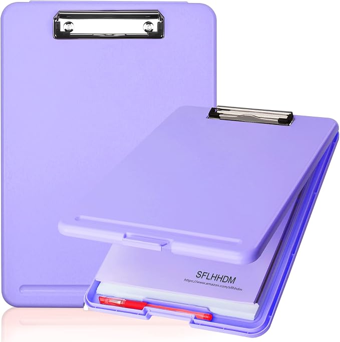 Clipboard with Storage,Storage Clipboard with Clip,Clipboards Foldable for Nurse,for 8.5x11 Paper Clip Boards,A4 Clipboards Case with Smooth Writing for Office Supplies Clip Board Case-Pale Purple