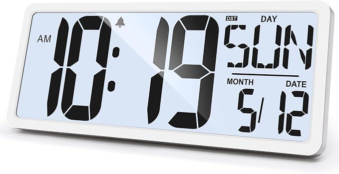 Large Digital Wall Clock with Backlight 15.2 Inch Digital Alarm Clock for Bedroom Wall Clocks Battery Operated Large Display with Temperature Desk Clocks for Office Living Room Decor