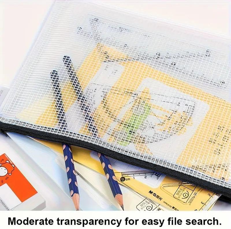 Mesh Pouch Bag,A3 Zipper Bag for Organizing Storage, Waterproof Zipper Pouch, 17" x 12"/44cm x 32cm, File Bag for School and Office Supplies (Black)