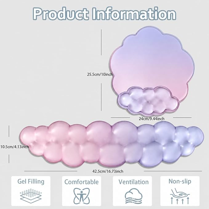 Sumgsn Cloud Keyboard Wrist Rest, Ergonomic Gel Wrist Support Pad for Desk | Soft Gel Heat Dissipating Reduce typing wrist pain Office accessories