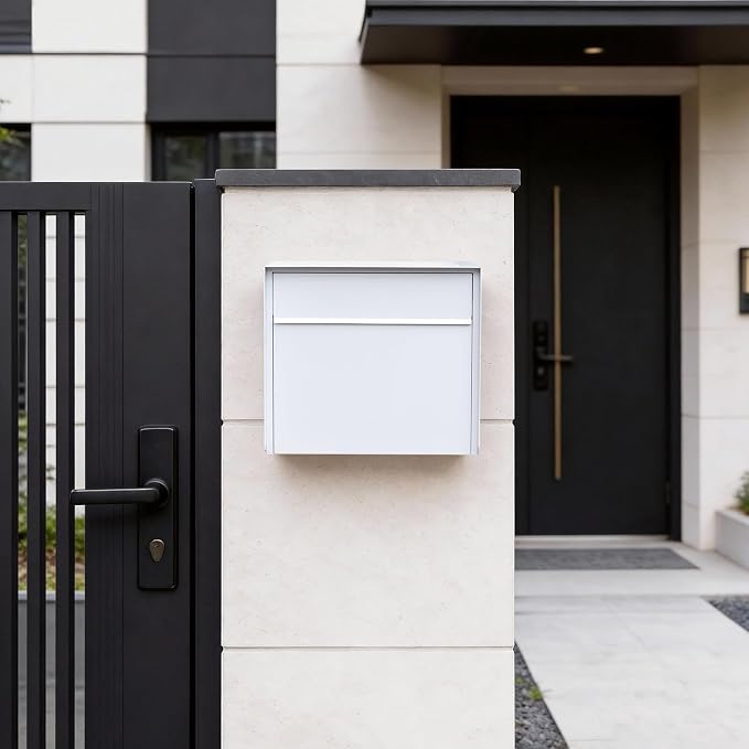 Wall Mount Mailbox for House Outside, Anti-Theft Locking Mailbox, Weatherproof Mailboxes 13.5" H x 15" L x 5.5" D, White