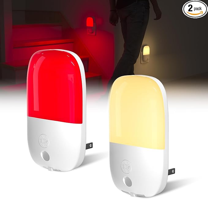 Klarlight 670nm Red Night Light for Sleep Therapy, Warm White Nightlight, Dusk to Dawn Sensor, LED Dimmable Night Lights Plug into Wall for Baby Kids Adults Bedroom, Hallway, Bathroom, 0.5W(2 Pack)