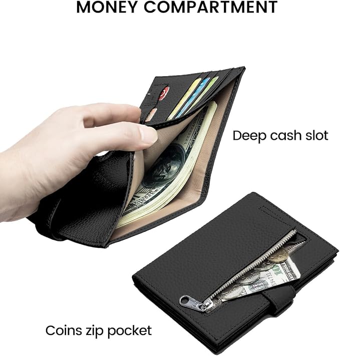 Karmiir RFID Slim Passport Holder for Man & Women, Compact Leather Passport Wallet with Card Holders SIM Slots, Zippered Coins Pocket and Cash Holder Travel Passport Cover Case, Black