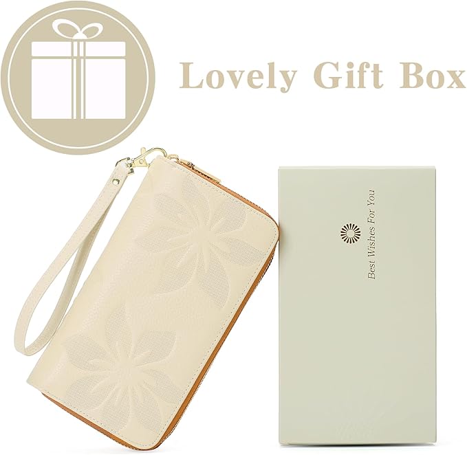 GOIACII Women's Wallet Large Capacity Double Zip Ladies Card Phone Holder RFID Blocking Wristlet Leather