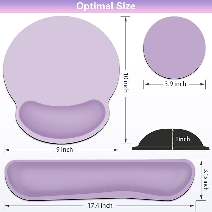 Mouse Pad with Wrist Rest Set, 3-in-1 Wrist Support Mousepad | Gaming Mat Pad with Anti-Skid Base,Ergonomic Mouse Pad Purple,Memory Foam Gel Wrist Rest for Computer Keyboard