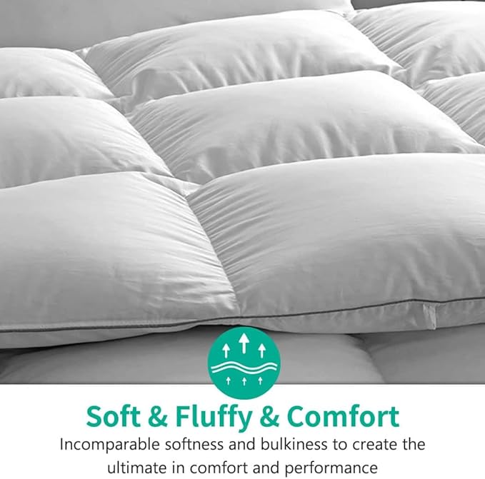 APSMILE Lightweight King Size Down Feather Fibers Comforter, Fluffy Duvet Insert for Warm/Hot Sleepers - Ultra-Soft High Fill-Power Hotel Collection Comforter, 39 Oz Duvet Blanket(White, 106"x90")