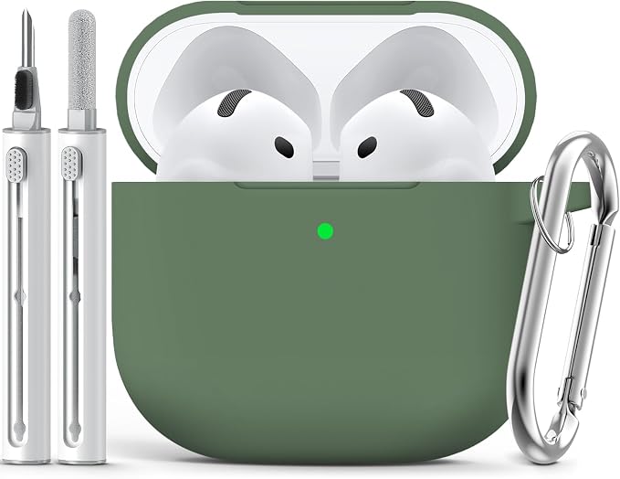 Ljusmicker for AirPods 4 Case 2024 with Cleaner Kit,Soft Silicone Protective Cover for Apple AirPods 4th Generation Cases for Women Men,for AirPod 4 Case Accessories with Keychain-Sprout Green