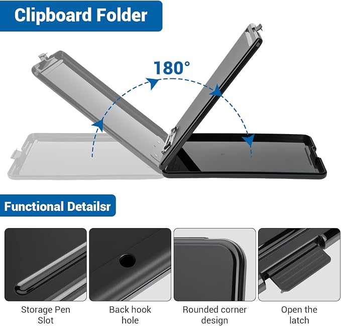 Clipboard with Storage 6 Pack, 9.5 x 13.5 Inch Plastic Storage Clipboards with Metal Clip, Heavy Duty Organization Folder for Letter Size Paper, Nurse Essentials and Teacher Must Haves