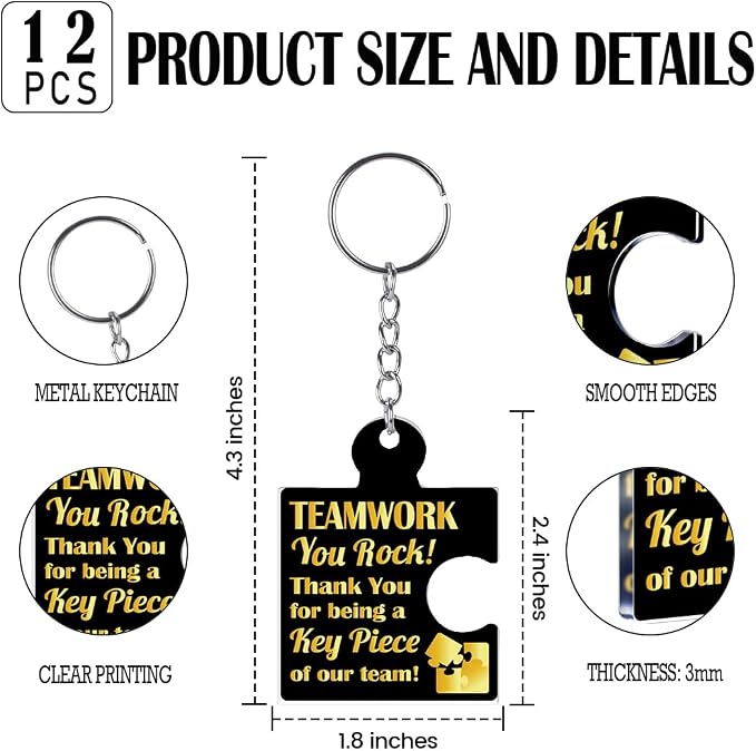 Team Appreciation Gifts Bulk Thank You Keychains for Coworkers | Gift Set for Employee, Staff, Teachers, Teamwork Puzzle Piece Keyring, Acrylic