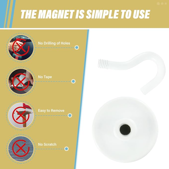 Neosmuk Magnetic Hooks, Heavy Duty 40lb+ Strong Magnet Hook for Cruise Cabins, Cruise Essentials 2026 for Hanging, Metal Wall Refrigerator Hangers (White, 10 Pack)