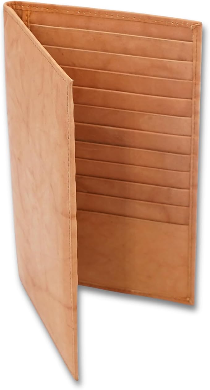 20 Card Wallet for Men, Long RFID Leather Credit Card Holder, Tan | 2 Bill Compartments | ID Window | Open Bifold | Organized Carry | Jacket Friendly