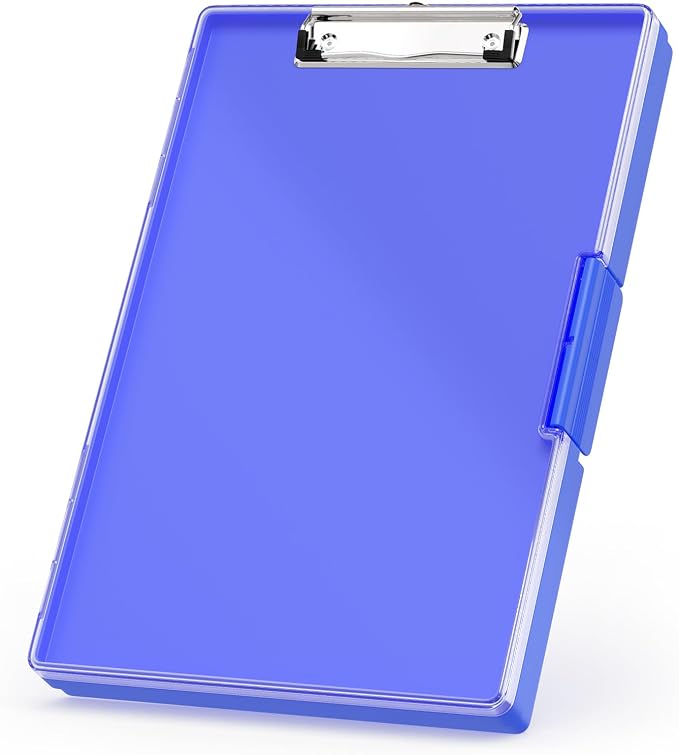 Rimilak Clipboard with Storage,8.5x11 2 Compartment Clip Board, Dark Blue | Smooth Writing, Side-Opening Plastic Folder with Pen Holder, Size 13.3 x 9.4 x 1.5″,for Classroom, Teacher, Student