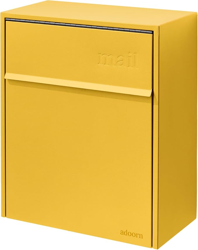 Adoorn Lockable Wall Mount Mailboxes for Outside - Large Anti-Theft Locking Mailbox for Letters - Weatherproof Construction - Durable Steel - 18.5" H x 15" L x 7.5" D - Curb Yellow