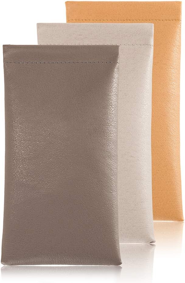 TRIUMPH VISION Eyeglass Case Glasses Case Soft Sunglass Pouch Sleeve 3 Pack | Slim Lightweight Alternative to Bulky Case, Leather Lined Protect Lens, Squeeze Easy to Use, Stylish Portable for Daily Use
