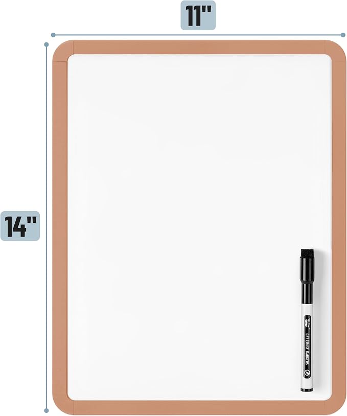 Mr. Pen- Dry Erase Board, 14” x 11” with a Black Dry Erase Marker | Copper Tan Frame, Small Mini White Board for Students, Fridge, Wall, Locker, Includes Double Sided Tapes