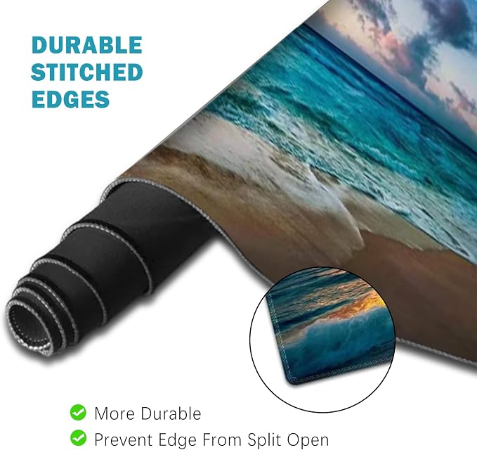 ToLuLu Mouse Pad, Memory Foam Ergonomic Keyboard Mouse Wrist Rest Support | Large Extended Gaming Desk Mat with Stitched Edges, Non-Slip Base Mousepad Set for Home Office Game and Study, Beach Sunset