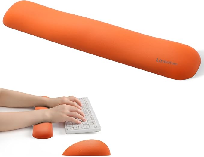 UnivoColors Design-Medium Wave Keyboard Wrist Rest of Medium, Artificial Sheepskin+Memory Foam+Ergonomic+Anti-Slip Gel, Resilience Support During Work and Gaming,Keyboard Accessory,Tangerine