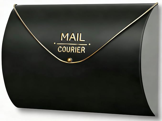 Black Wall Mount Mailbox for Outside,Waterproof Metal Mailboxes with Rust-Proof Galvanized Steel,Large Capacity Envelope Mailbox for House,12.99 x 10.35 x 3.5 Inch