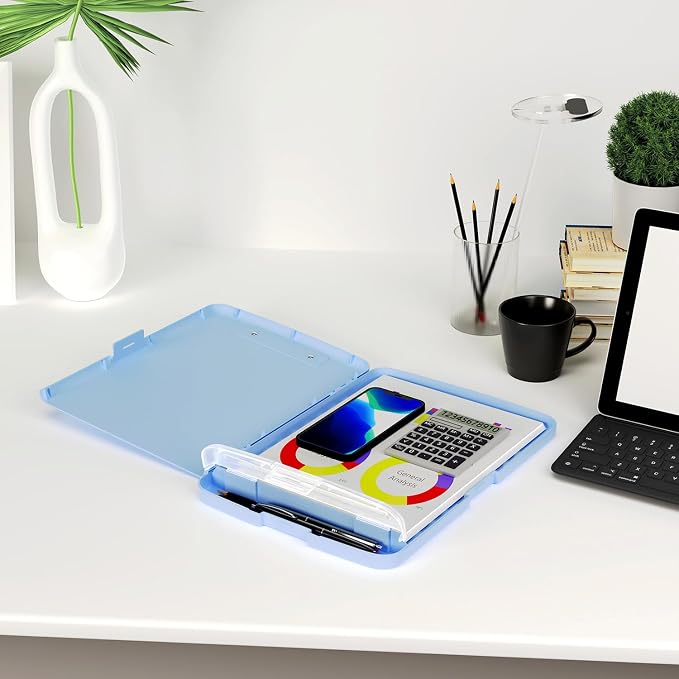 Piasoenc Clipboard with Storage, 8.5 x 11 Clip Board with Pen Holder, Brown | High Capacity, Heavy Duty Plastic Organization Box for A4 Legal Paper Folder, Folio & Side-Opening Nurses, Teachers, Student