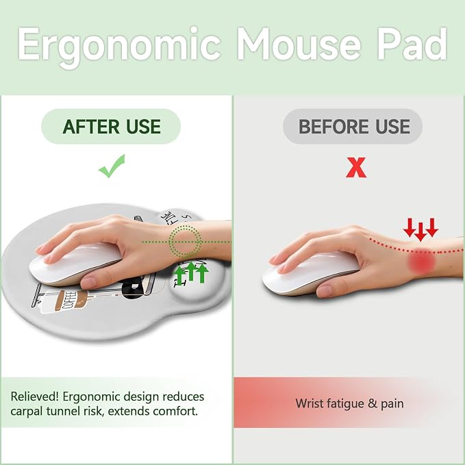 LIMKRIAN Funny Ergonomic Mouse Pad with Wrist Rest, Cat Desk Decor Gifts | Comfort Wrist Support, Cooling Gel Eases Wrist Pain, Non-Slip PU Base, Gaming Computer Cute Office Desk Accessories Supplies