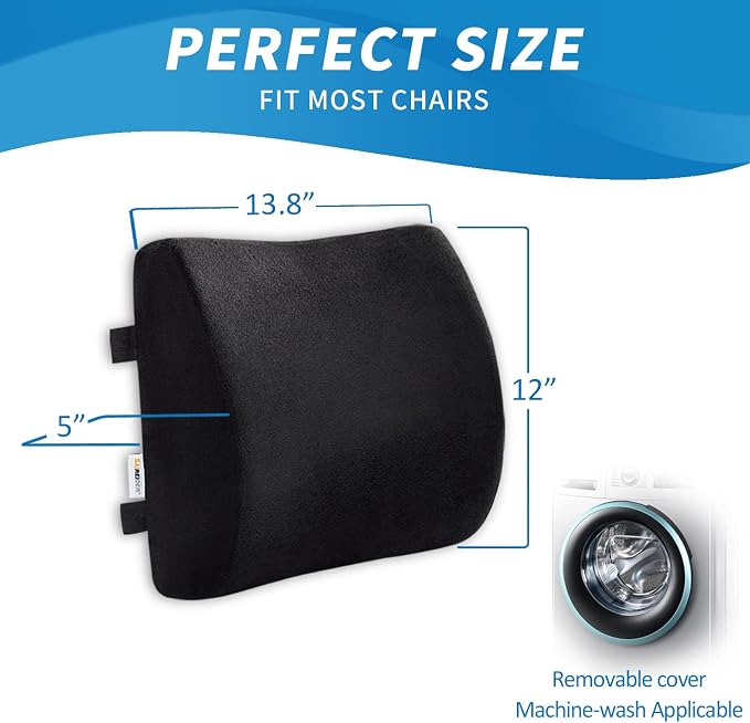 SAIREIDER Comfortable Lumbar Support Pillow for Office Chair, Memory Foam Back Support Pillows for Car、Gaming Chair、 Home Chair, Back Pain Relief Improve Posture, Double Adjustable Straps(Black)