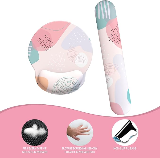 Mouse Pad Wrist Support, Ergonomic Memory Foam Keyboard Wrist Pad & Gel Wrist Rest Set for Computer Keyboard for Easy Typing & Pain Relief for Office & Home (Floral Fantasy Set)