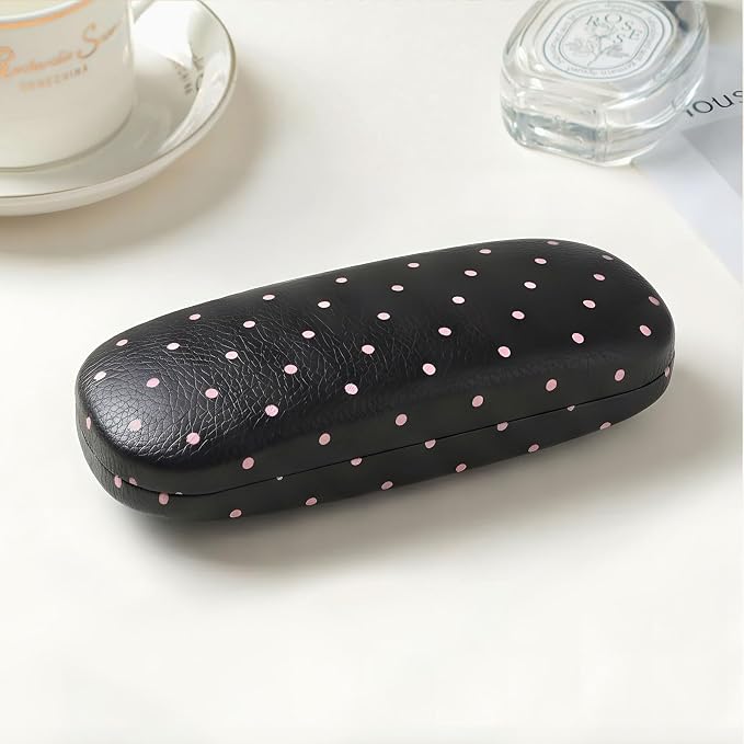 Glasses Case Hard Shell, Cute Sunglasses Case for Women Leather Protective Case for Eyeglass with Cleaning Cloth