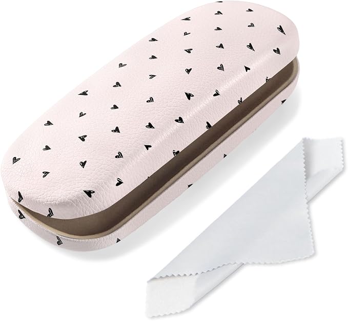 Glasses Case Hard Shell, Cute Sunglasses Case for Women Leather Protective Case for Eyeglass with Cleaning Cloth