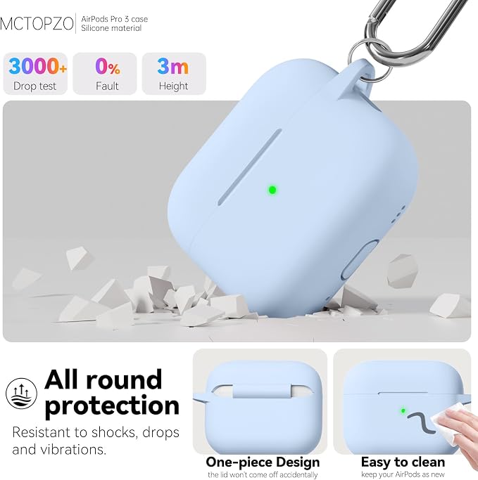 for AirPods Pro 3 Case 2025,Come with Cleaner Kit,Sky Blue | Silicone Protective Cover for Airpod Pro 3rd Generation Case with Keychain,for Women Men,One-Piece Design,Shockproof