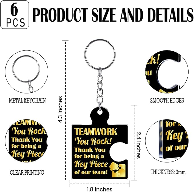 Team Appreciation Gifts Bulk Thank You Keychains for Coworkers | Gift Set for Employee, Staff, Teachers, Teamwork Puzzle Piece Keyring, Acrylic