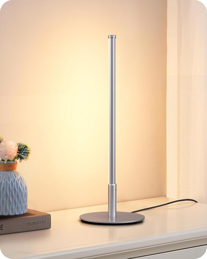 EDISHINE LED Table Lamp, Modern Desk Lamps for Living Room, Silver | 3 Color Temperature, Stepless Dimmable, 6W, Metal Finish, Slim Style for Bedroom, Living Room, Corner