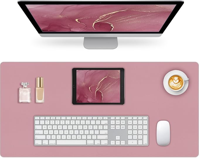 Leather Desk Pad Mat, Dusty Pink Desk Mat, 35.4" x 16.9" | Non-slip and Waterproof Computer Mat, Desk Protector for Office/Home, Desk Accessories for Women