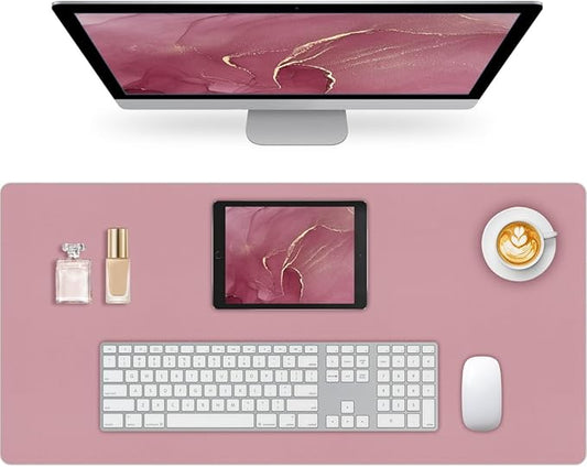 Leather Desk Pad Mat, Dusty Pink Desk Mat, 35.4" x 16.9" | Non-slip and Waterproof Computer Mat, Desk Protector for Office/Home, Desk Accessories for Women