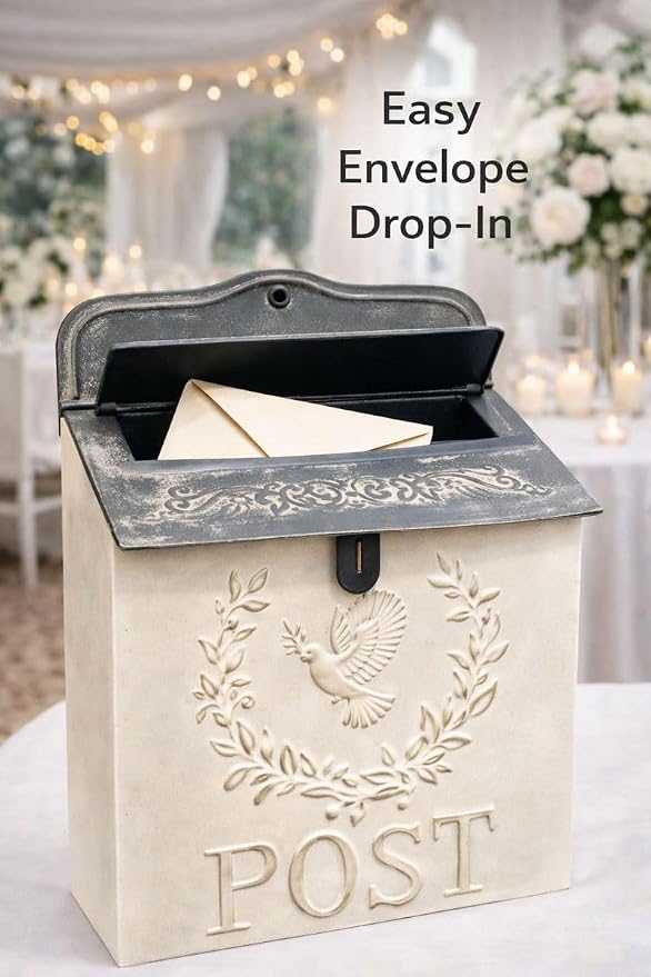 I Vintage Style Post Box I Nostalgic Charm Home Decor I Farmhouse Design I 15.9" Height x 11" Wide (White Rectangular Bird)