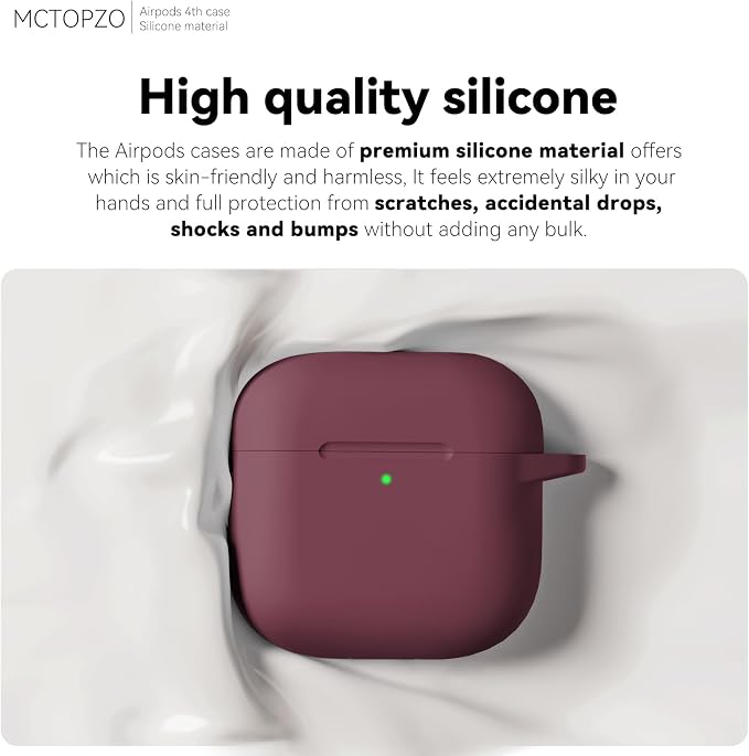 for AirPods 4 Case 2024 with Cleaner Kit & Keychain-Wine Red | Silicone Protective Cover for Apple AirPods 4th Generation Case,for Women Men,One-Piece Design,Shockproof,Dust Proof