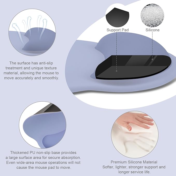 MOSISO Wrist Rest Support for Mouse Pad&Keyboard Set, Stone Blue | Circle Curved Ergonomic Mousepad Non-Slip Base Home/Office Pain Relief&Easy Typing Pad with Soft Cloth&Silicone Lining